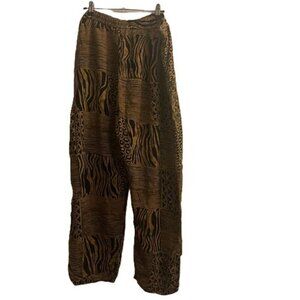 REVUE Patchwork Print Boho Palazzo Pants Women's M Brown Black